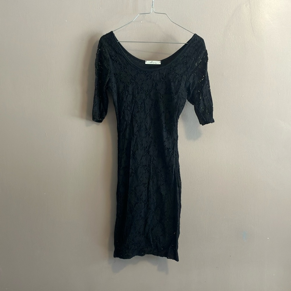 Gaze Black Mini Bodycon Dress Scoop Neck 3/4 Sleeves